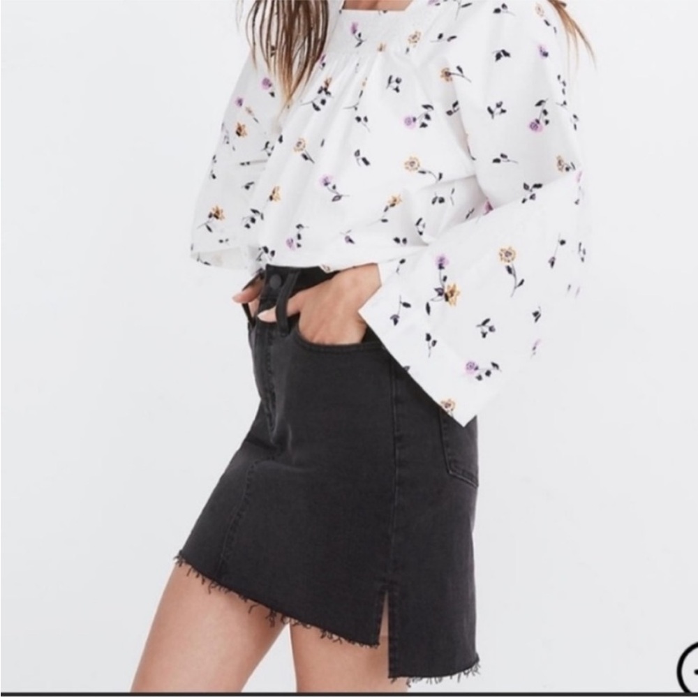 Madewell Black Frayed Hem Mini Skirt